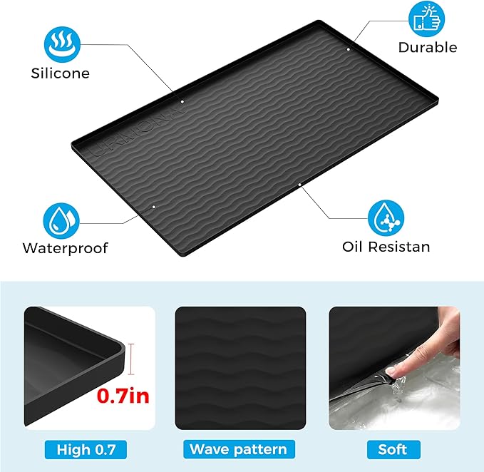 URMONA 22 x 19 in Waterproof Silicone Under Sink Mat, Cabinet Protector | Black, Under Kitchen Sink Mat, Kitchen Cabinet Liner, Bathroom Sink Protector, Pet Food Mat and Cat Litter Mat