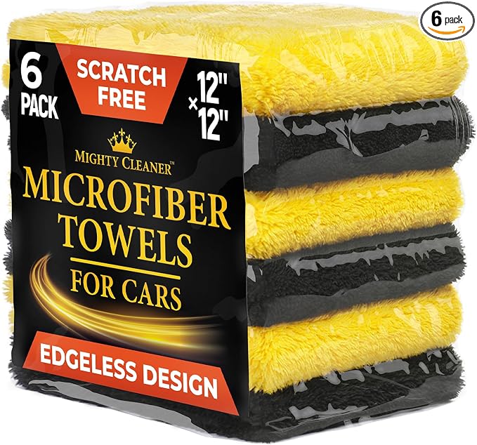 Edgeless Microfiber Car Towels – 6pk(12”x12”) – Soft & Scratch-Free Towels | 540 GSM - Great for Drying, Detailing, Polishing, Buffing - Ultra Absorbent Microfiber Cleaning Cloths for Car