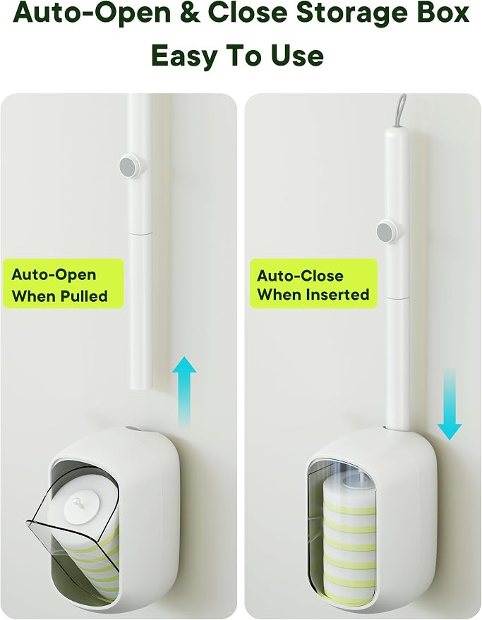 Disposable Toilet Brush and Holder Set, Toilet Bowl Cleaner Wand with 12 Refill Heads, Toilet Brush for Bathroom, Toilet Bowl Brush and Holder, Toilet Scrubber Kit with Storage