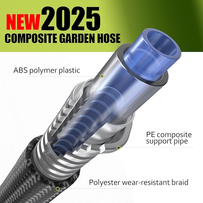 Garden Hose 25FT, Lightweight Flexible Water Hose | Solid Brass Fittings,10 Function nozzle, Wear Resistant, Non-Expandable, Yard, Lawn, Car Washing