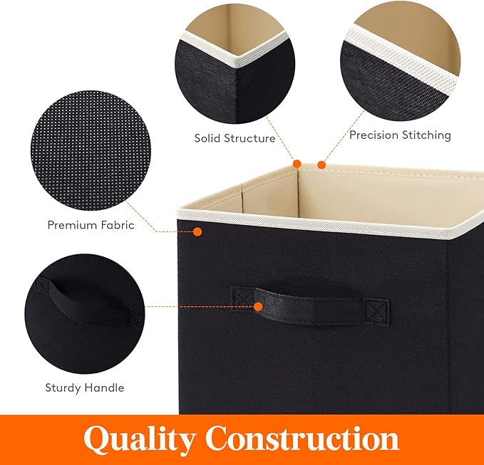 Lifewit Storage Cubes, 13 Inch Organizer Bins, 36L Black, 6 Packs | Foldable Decorative Fabric Storage Baskets for Organizing Home Organizers with Handles for Shelves, Closet