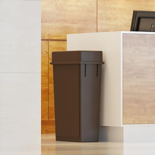 23 Gallon Brown Rectangular Slim Trash Can with Drop Shot Lid | Great for Home, Commercial, or Restaurant Use.