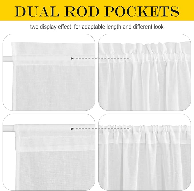 NICETOWN Door Curtain for Window Light Filtering Privacy French Door Shade | Rod Pocket, French Door Shade for Kitchen Bathroom, White Sheer Front Back Curtin Blinds, 36 x 72 inch, 1 PC