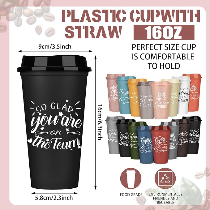 Pickmesh 60 Pcs Housekeeping Employee Appreciation Gifts Cups,Varicolored | 16 oz Plastic Tumblers with Lids, Reusable Coffee Cups, Thank You Gifts, for Staff Volunteer Coworker Teacher