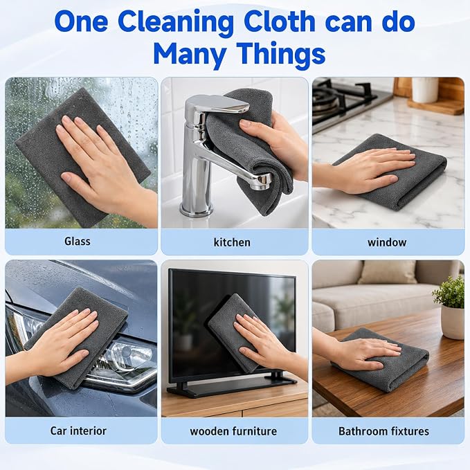 5 Pcs Genie Magic Cleaning Cloths, Microfiber Cleaning Cloths, Thickened Streak-Free Microfiber Towels Cleaning Cloth for Glass, Window, Kitchen, Stainless Steel, Cars & Screens (11.8 * 15.7in)