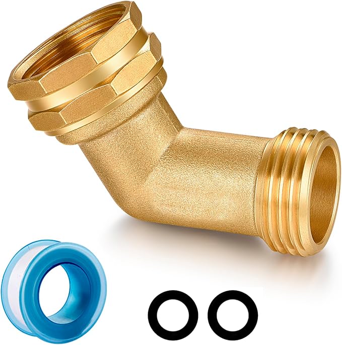 SIGURANTA Garden Hose Elbow Connector 45 Degree Solid Brass 3/4", 1 Pack | Solid brass 45° elbow with 3/4" GHT thread, stops hose kinks, leak-free flow for yard, car wash & balcony irrigation