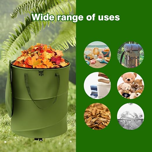 24 Gallons Collapsible Trash Can, Pop Up Trash Can with Zip Lid, 600D Oxford Cloth Outdoor Foldable Camping Trash Can/Recycle Bin, for Home Storage, Office, Outdoor Lawn, Camping(18x24 In-24 Gallons)