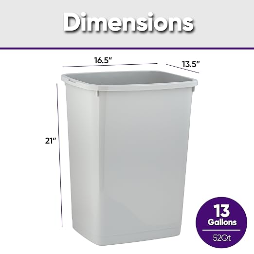 Superio Large Kitchen Trash Can 13 Gallon, 52 Qt Waste Bin for Kitchen, Garage, Indoor and Outdoor Trash Can, White Smoke