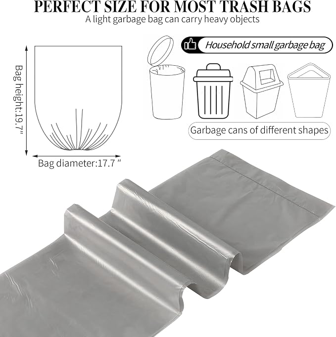 5 Rolls Small Trash Bags - 200 Counts 4 Gallon Small Garbage Bags (Silver) | Durable for home office kitchen Bathroom Bedroom Trash Can liners