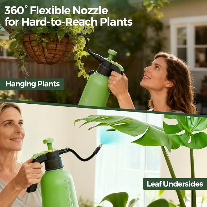 T4U Pump Sprayer 0.5 Gallon, Garden Spray Bottle with Flex Wand | Flexible long-reach nozzle for hanging baskets and hard-to-reach plants; hand pump for lawn care, cleaning and car detailing