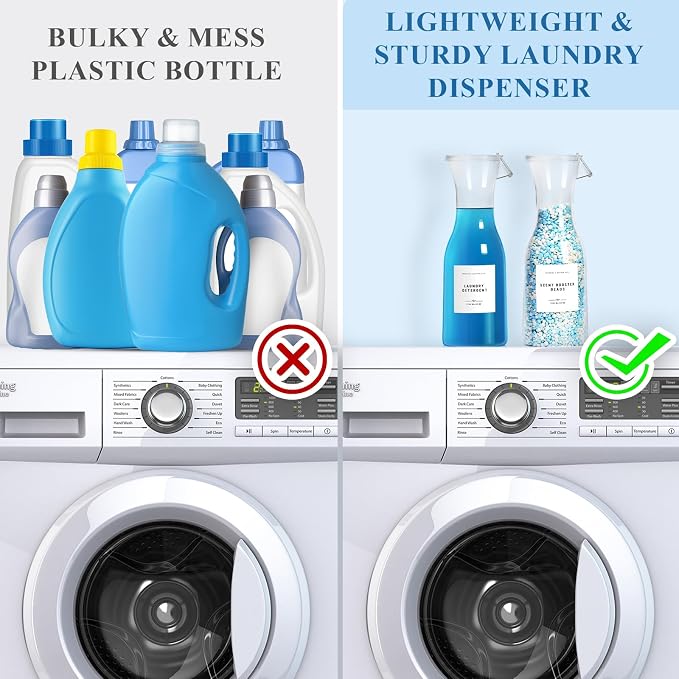 Laundry Detergent Dispenser Bottle 40oz with Waterproof Label for Detergent, Soap, Fabric Softener, Scent Booster Beads, Sturdy PET Bottle for Laundry Room Decor 3 Pack