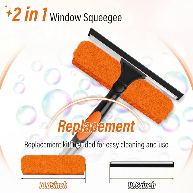 30FT High Window Cleaning Kit with Pole,Professional Window Clean Pole Kit | 2 in 1 Window Squeegee for Window Clean,5-24FT Window Wash Kit Include Replacement,180°Rotatable Squeegee for Indoor/Outdoor