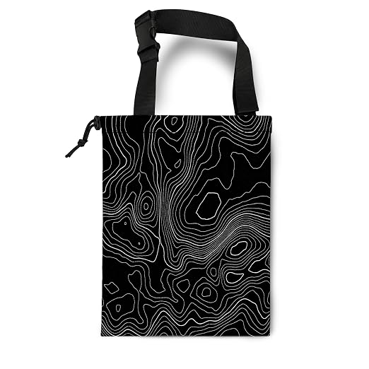 Modern Abstract Topographic Car Trash Bag Hanging for Back Seat | Black White Topography Map Canvas Drawstring Car Garbage Bag with Adjustable Buckle Vehicle Trash Can