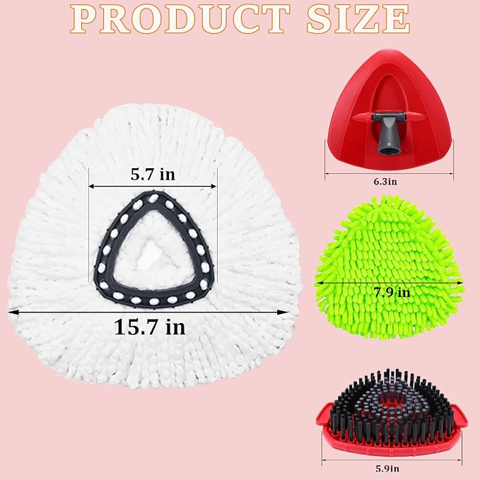 Mop Heads Replacement for Ocedar EasyWring 1 Tank Spin Mop Scrub Brush Head | Mop Replace Head for O cedar, Microfiber, Reusable, Machine Washable, Easy to Replace Scrubber Mop Head for O-cedar Spin Mop