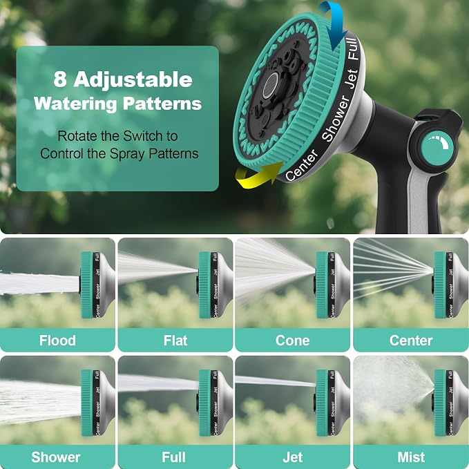 Garden Hose Nozzle | Heavy-Duty Metal Hose Sprayer Nozzle - 9cm/3.5" Ultra-Wide Spray, 8 Adjustable Nozzle Modes, Water Hose Nozzles for Watering, Cleaning, Pets & Car Washing (New Upgraded)