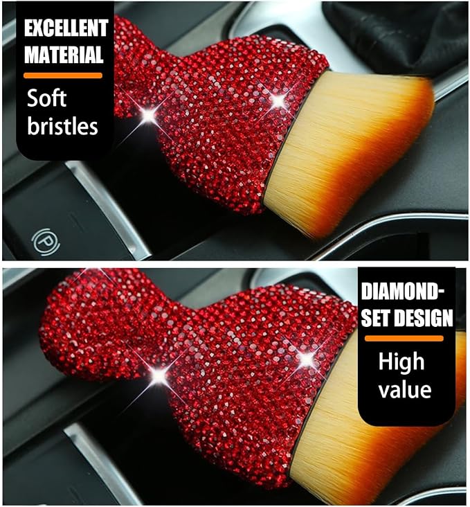 zipelo Diamond-Handle Car Detailing Dust Brush, Red | soft synthetic bristles, beveled profile reaches narrow gaps, scratch-free wet or dry use, compact storage, cleaning tools