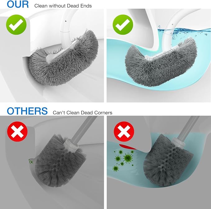 Toilet Bowl Brush and Holder, OSCIOSS Toilet Brush Set with Ergonomic Design, Compact Size, Durable Bristles, RV Toilet Brushes & Holders for Dead Corner Clean (White, 1pack)