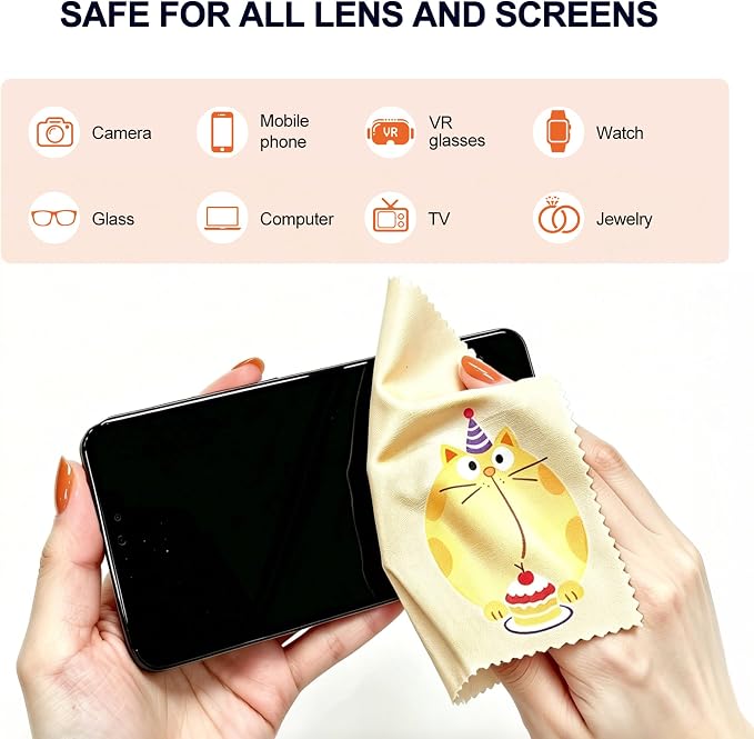 SEIBER Microfiber Cleaning Cloth Wipe for Glasses,10P Cute Cat Multicolor | for Eyeglass Lens Phone Screen and Camera,Soft Cloth,Streak-Free, Lint-Free, Scratch-Free