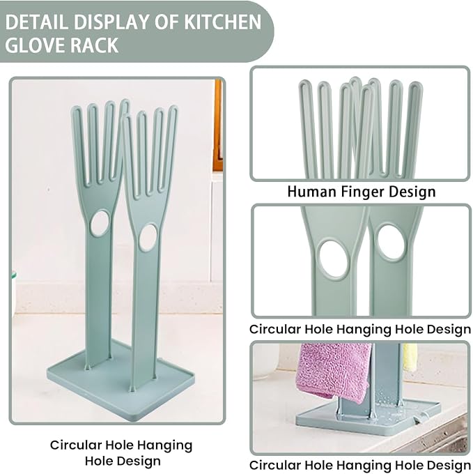 Kitchen Gloves Holder Plastic Mitten Drying Stand Reusable Dishwashing Glove Rack Sink Side Organizer Holder-Blue