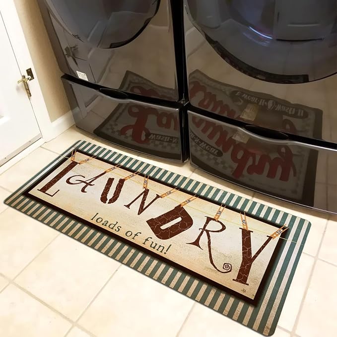 Vintage Laundry Room Floor Mat Non Skid Rubber Waterproof Farmhouse Laundry Room Rug Runner, 48''×20''