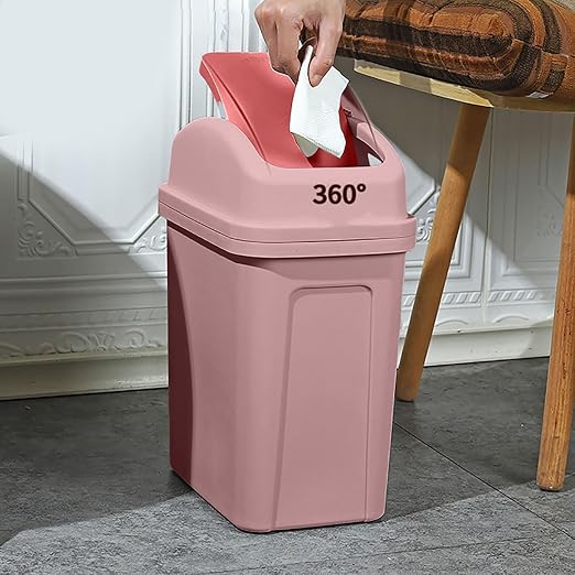 5.5 Gallon Pink Trash Can with Swing Lid, Small Slim Compact Plastic Bathroom Garbage Can,Easy to Clean,Detachable Trash Bin for Bedroom,Kitchen,Restroom,Dorm Room,Bathroom,Office
