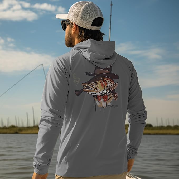 Palmyth Men's Fishing Hoodie UPF 50+ Long Sleeve with Face Mask Neck Gaiter | Zipper Pocket, Thumb Loops, Quick-Dry, Side Mesh Panels, Lens Cleaning Cloth