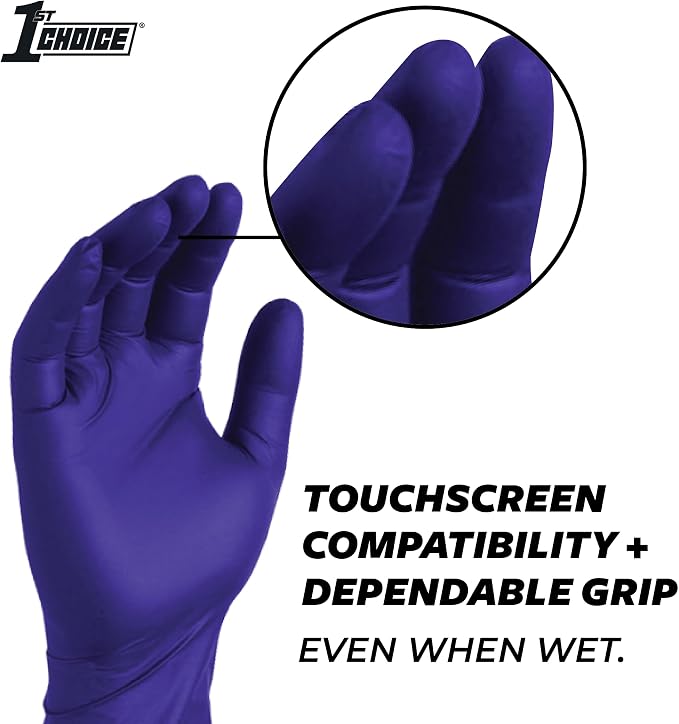 1st Choice 3 mil Disposable Indigo Nitrile Exam Gloves for Medical, Salon | Dentist, Esthetician, and Household Chores, Bulk Purchasing Options Available, Suitable for Use with Hair Dying Chemicals