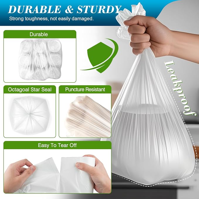 Charmount Small Trash Bags 2-4 Gallon 1000 Count | Unscented White Plastic Wastebasket Liners for Bathroom, Mini Garbage Can or Bin