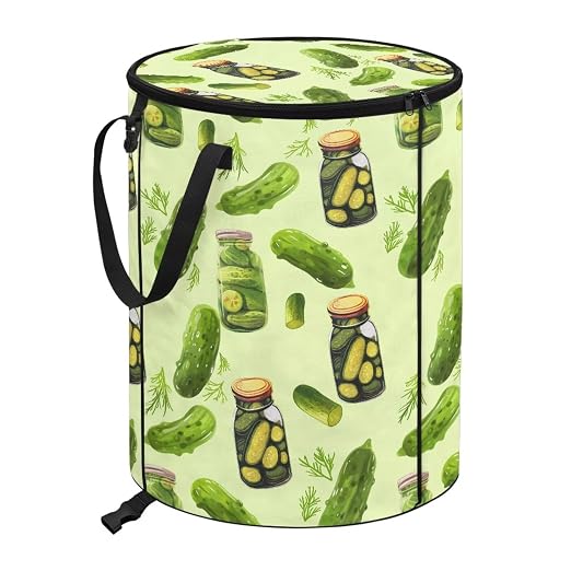 BIGCARJOB Pickled Cucumber Portable Trash Can Large Folding Big Trash Can with Lid Storage Bag Pop Up Trash Cans for Parties, 22.83x17.71 in