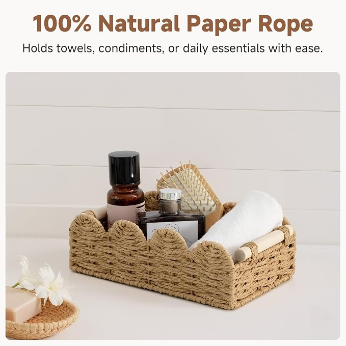 StorageWorks Toilet Paper Storage Baskets, Wicker Baskets for Organizing | Scalloped Wicker Basket for Living Room, Decorative Scalloped Baskets for Storage, Wicker Baskets for Organizing and Decor