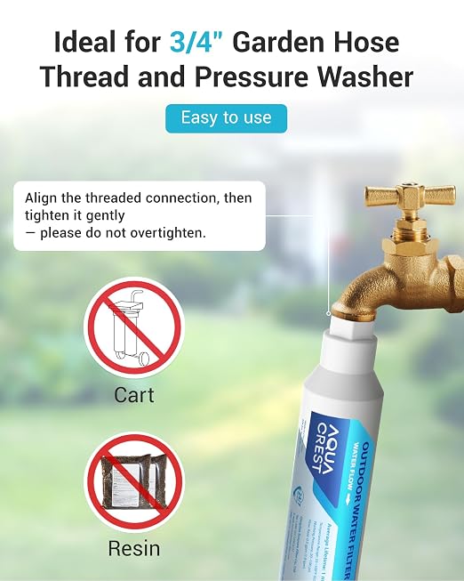 AQUA CREST Hard Water Filter for Hose Car Wash, Reduces Hard Water Spots | Designed for Car Washing, Window & Yard Cleaning, Softens Water, 2 Pack