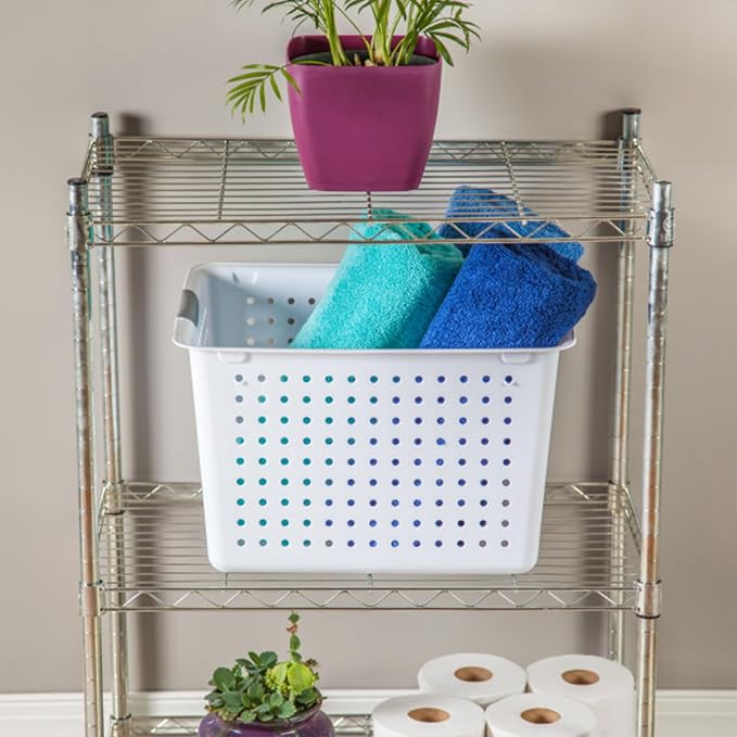 Sterilite Deep Ultra Basket, Open Plastic Storage Bin, White, 6 Pack | Large Open Containers and Bins for Pantry Shelves, Kitchen Cabinets, Laundry, Closets, Dorm Rooms, Classrooms & Bathrooms