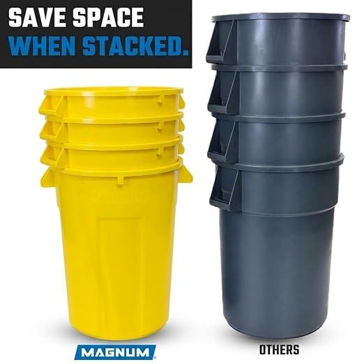 Magnum 44 Gallon Trash Can, High-Vis Yellow, Construction Grade, Heavy Duty Plastic, Jobsite Ready for Handling and Holding Garbage CMTC-C000-44Y01 (1 Pack)