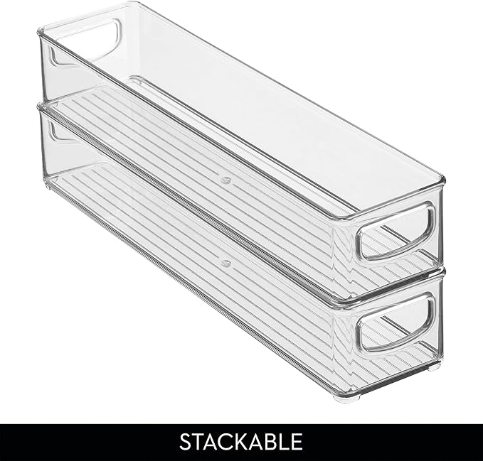 iDesign Slim Clear Plastic Storage Bin, Extra Long Narrow, 4-Pack | Stackable, For Kitchen and Pantry
