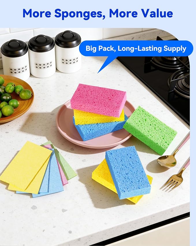 Temede Cellulose Sponges, Heavy Duty Kitchen Sponges, Non-Scratch, 6 Pack | Pop-Up Compressed Cellulose Dish Sponges, with a Durable and Firm Texture for Cookware, Bathroom and Household Cleaning