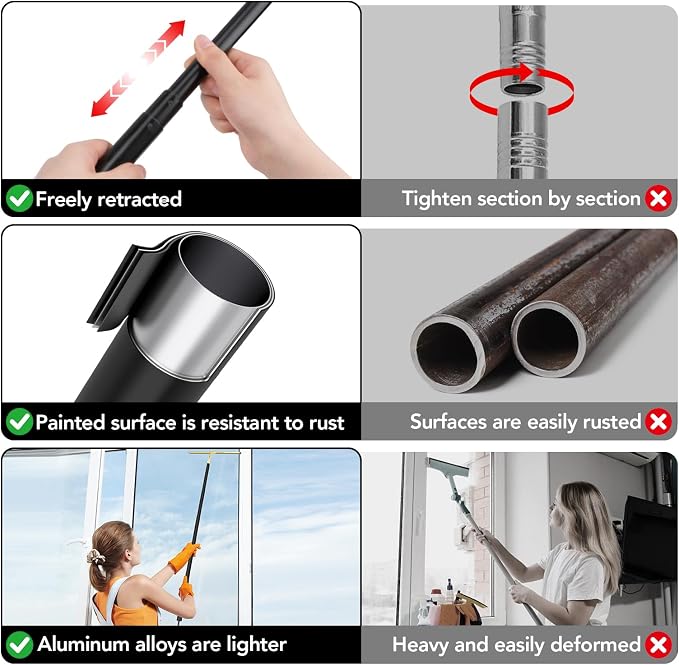 Shower Squeegee for Glass Doors with Long Handle, 15-51" Telescopic Shower Squeegee, Extendable Bathroom Squeegee for Shower Glass, Tile Walls, Mirrors & Windows, 13.7" Silicone Blade