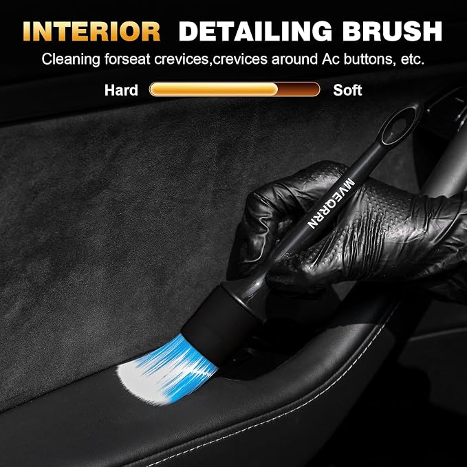 MVEQRRN 10PCS Car Detailing Brush Set,Boars Hair Detail Brush Kit(Black) | Ultra Soft No Scratch, Car Dust Brush,Car Detailing Brushes Kit, Detail Brushes Car Detailing for Interior Exterior