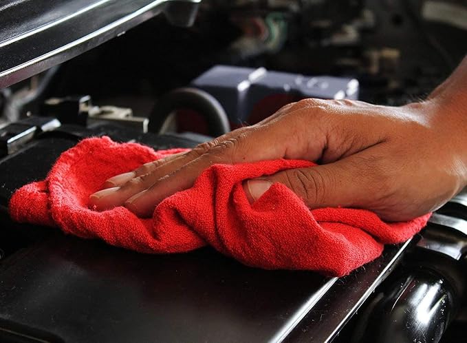DAN RIVER Shop Towels 12x14 inc 50 Pack Red Terry Cloth Rags | Washcloths for Cleaning Cars & Household Surfaces Well Absorbent, Reusable Cleaning Rags Washable 60% Cotton 40% Polyester