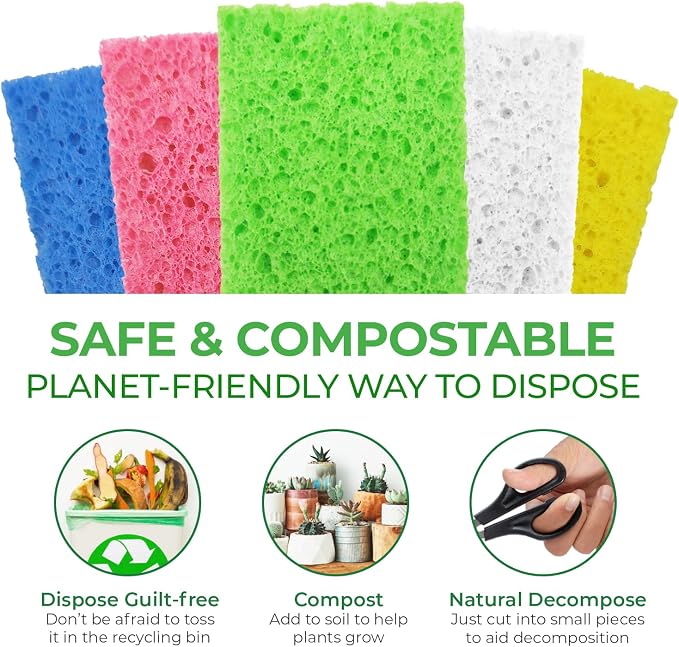 AIRNEX Compressed Cellulose Sponges - 16 Pack Natural Pop Up Dish Sponge for Kitchen - Compostable Plant-Based Cleaning Sponges Bulk – Non Scratch Natural Sponge for Dishes & Household Cleaning