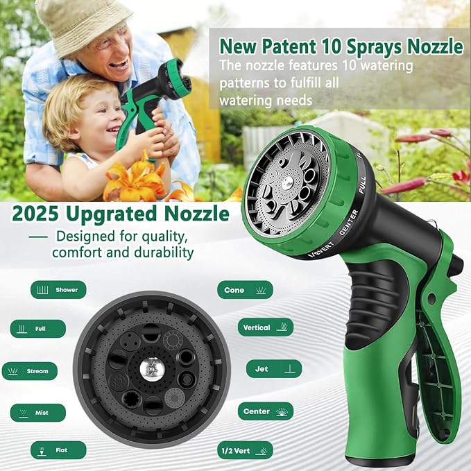 Upgraded 50FT Expanding Garden Hose with 10 Pattern Spray Nozzle,Lightweight Flexible Water Hose 50 FT,No-Kink Hose with 3/4" Brass Fittings,Burst-Resistant Durable Hose for Outdoor Yard Lawn Car Wash