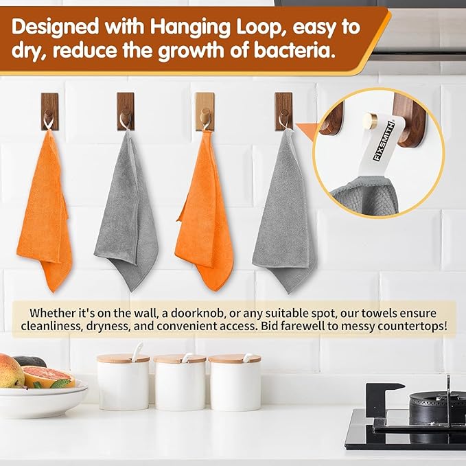 Microfiber Cleaning Cloth -Pack of 50, Highly Absorbent Cleaning Rags(Grey&Orange), 16"X12" All Purpose Cleaning Towels for Housekeeping, Kitchen, Car, Reusable Microfiber Towels