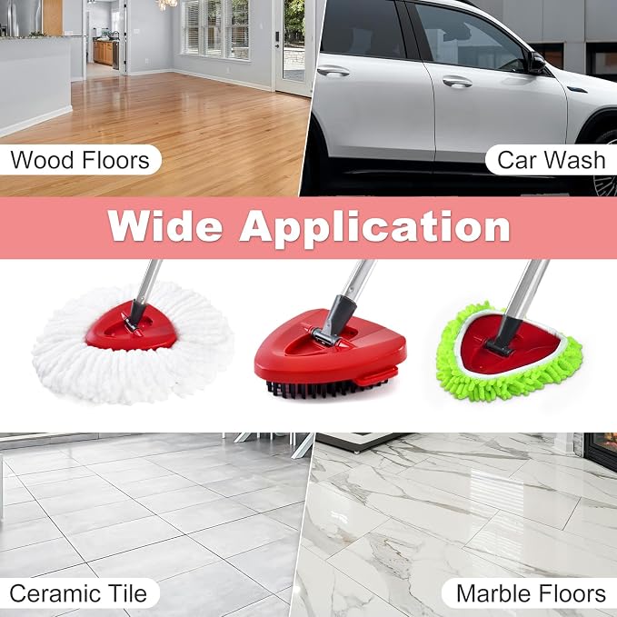 4 Pack Replacement Mop Heads& Handle Scrub Brush and Base Combo Set Compatible with Ocedar Spin Mops Refills，30-58" Mop Handle and Microfiber Head Refills for Cleaning