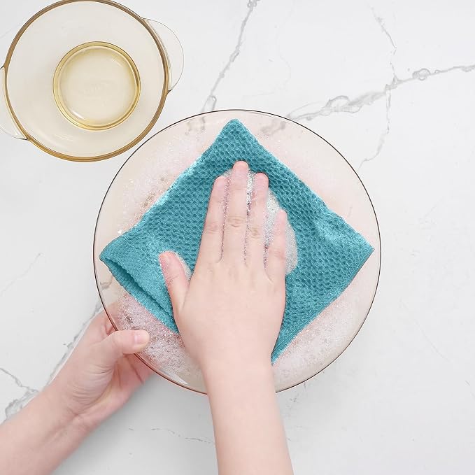 Homaxy 100% Cotton Waffle Weave Kitchen Dish Cloths 18-Pack, Lake Blue | 12 x 12 Inches, Ultra Soft Absorbent Dish Towels, Quick Drying Dish Rags with Hanging Loop