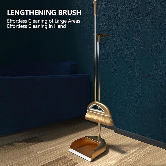 Long Handled Broom and Dustpan Set, 88cm Indoor Broom | Indoor Outdoor Sweeping Tool with Dustpan Combo Set, Long Handle with Upright Stand, Versatile for Home Kitchen Dorms Bath