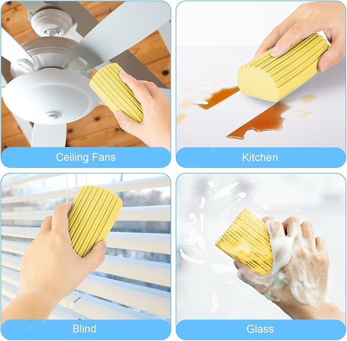 4 Pack Damp Clean Duster Sponge, Magic Sponge Eraser for Household Cleaning, Reusable Dusters Cleaning Supplies for Housekeeping, Dish, Blinds, Glass, Baseboards,Window Track Grooves and Faucets