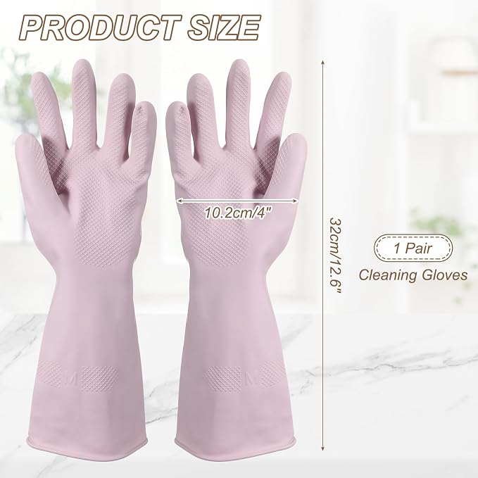 uxcell Rubber Cleaning Gloves, Reusable Household Dishwashing Long Rubber Gloves with Non-slip Grip