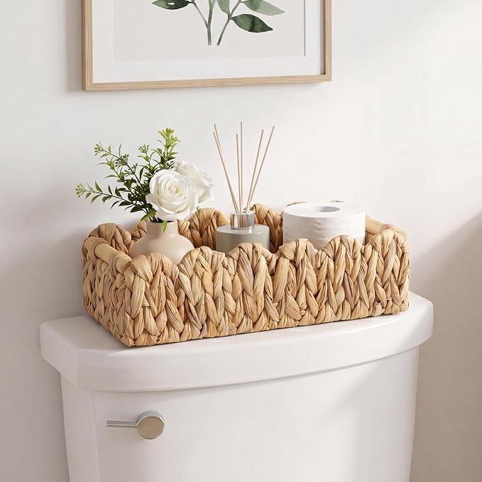 StorageWorks Toilet Paper Storage Baskets, Living Room Organizers | Scalloped Wicker Basket for Living Room, Decorative Scalloped Baskets for Storage, Wicker Baskets for Organizing and Decor