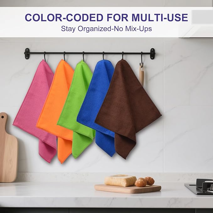 1- Piece Microfiber Cleaning Cloth, Reusable, Orange, 11.8 x 11.8 in | Cleaning Rags, Highly Absorbent Microfiber Towels for Home and Kitchen, Car, Bathroom