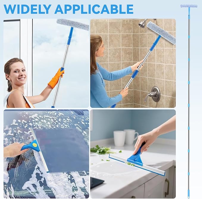 10FT/118Inch Professional Window Squeegee,Window Cleaner Tool with Extendable Long Handle,Window Squeegee Equipment for Indoor Outdoor High Windows, Shower Glass, Car Glass(Blue)