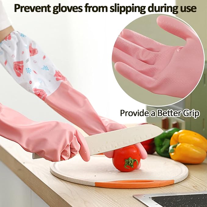 3pcs Dishwashing Cleaning Gloves, Waterproof Reusable Kitchen Long Gloves, Latex-Free Household Gloves for Laundry, Cleaning, Working, Gardening | PVC Material, Odorless. Elbow Length, Textured Grip, Heat-Isolating Lining. Ideal for Dishwashing, Garden...